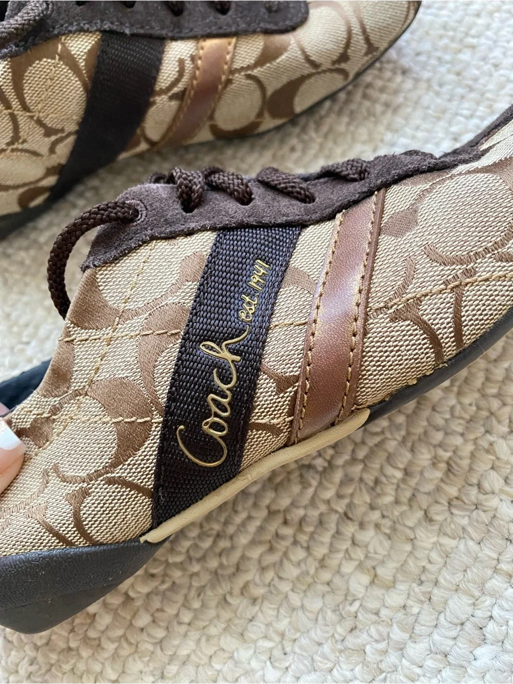 Coach Brown Signature Pattern Lace-Up Sneakers